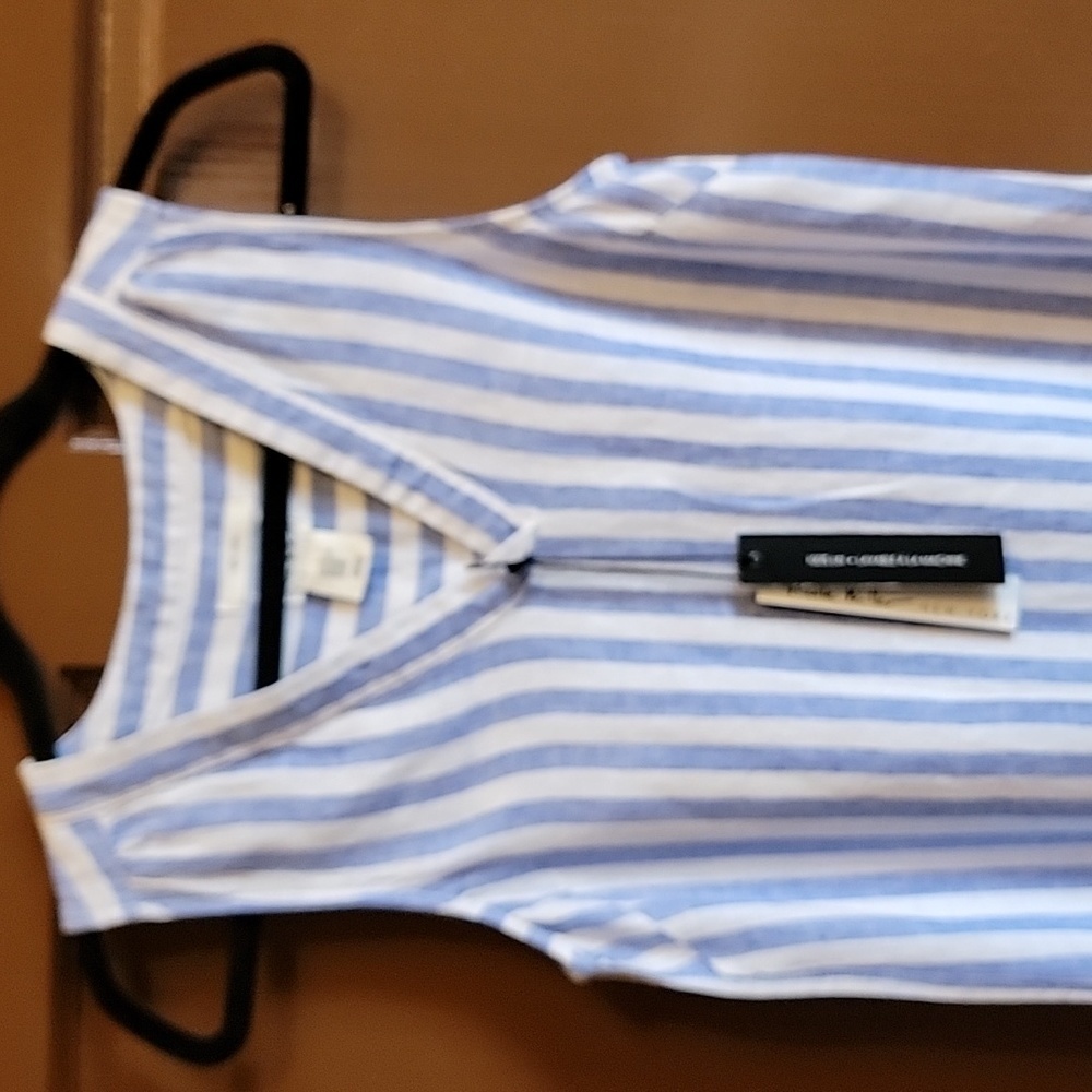 Nicole Miller-Linen blue & white striped v neck dress. XS. NWT - Picture 12 of 13